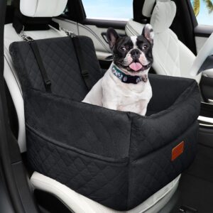 HEGGCOOE Small Dog Car Seat, Memory Foam Dog Booster Seats with Thick Cushion for Medium Dogs Under 35lbs, Detachable Washable Dog Seat for Car, Pet Car Seat with Storage Pockets,2 Safety Belts