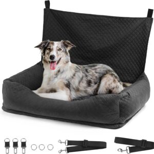 AFODDON Large Dog Car Seat, Car Seat for 2 Small Dogs or Medium-sized Dogs Under 60lbs, Dog Car Bed with Dog Leash, Multipurpose Dog Booster Car Seat, Washable Dog Car Seat Bed - Black