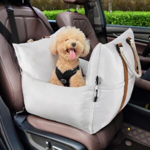 Pawaboo Dog Car Seat for Small Dogs, Waterproof Dog Booster Seat for Car, Pet Puppy Bed Car Seat with Fixed Buckles and Safety Leash, Thickened Dog Travel Carrier Bed with Soft Filling, Up to 25lbs