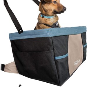 Kurgo Rover Car Booster Seat for Dogs, Quick & Secure Installation, Includes Seat Belt Tether, Fleece Lining, Black/Blue