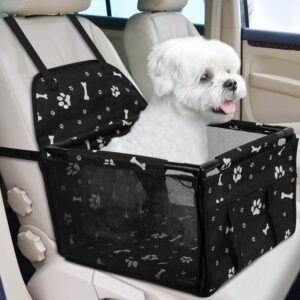 Dog Car Seat Foldable Dog Car Booster Seat Upgrade Puppy Pet Seat Waterproof Breathable Oxford Travel Bag with 12 PVC Tubes for Small to Medium Dogs, Puppies and Pets Black-A