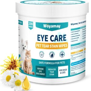 Dogs & Cats Eye Wipes - 200 Count Tear Stain Remover for Dog, Cat Eye Wipes, Presoaked & Textured Eye & Face Wipes, Gently Remove Eye Debris, Discharge, Mucus Secretions, Dog Eye Wipes for Gunky Eyes