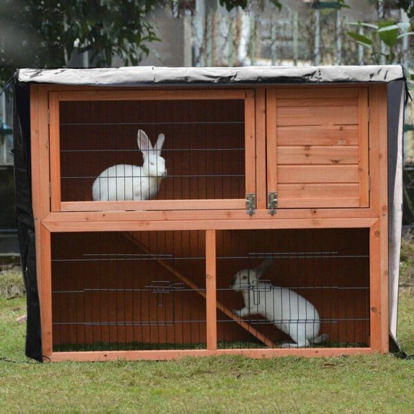 NOGRAX Outdoor Rabbit Cage Cover, Waterproof Rabbit Cage Dust Cover, Double Hutch Thickening Cover for Bunny, for Rubbits Hamsters Pets 122 x 50 x 105cm black - Image 2