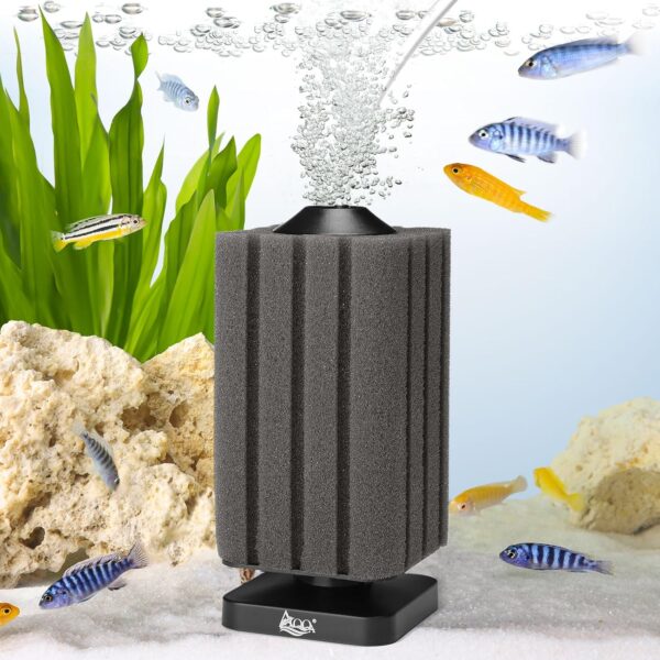 AQQA Aquarium Sponge Filter, Submersible Fish Tank Filter, Ultra Quiet Internal Aquarium Filter for Breeding Fry Shrimp Betta Tank with Spare Sponge (S for 15-120L)