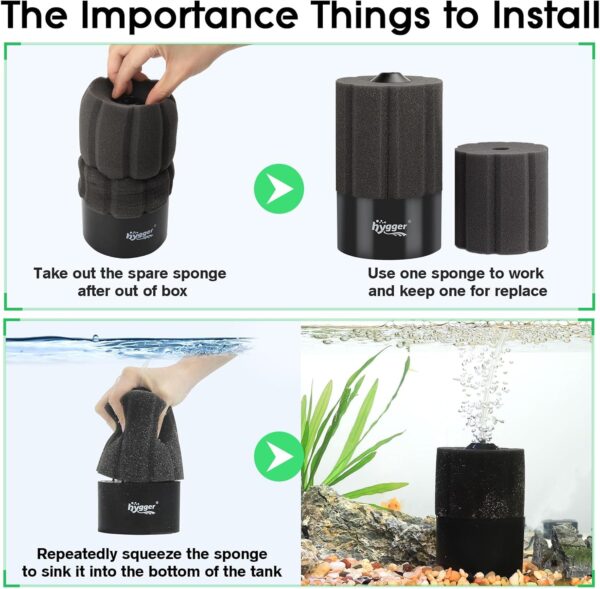 hygger Aquarium Sponge Filter, Fish Tank Filter, Submersible Internal Foam Aquarium Filter for 5-91L Breeding Fry Shrimp Snails Betta Tank with Filtered Ceramic Balls and Spare Sponge(S) - Image 6