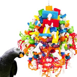 MQUPIN Large Parrot Toys Bird toys, Strong Chewing Quaker Parrot Toys,100% Natural Multicolored Wooden Blocks Parrot Cage Bite Toy for Large Medium Birds Macaws African Grey Parrot Toys(Colorful)