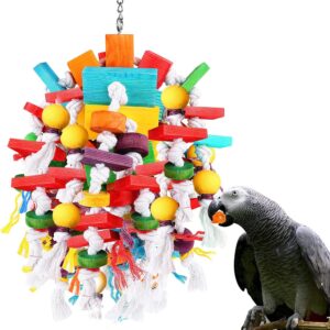 Bird Parrot Chewing Toys，Multicolored Wooden Blocks Tearing Toys with Wood Beads,Best Bird Toys for African Grey Parrot 、Macaws、Cockatoos and a Variety of Amazon Parrots