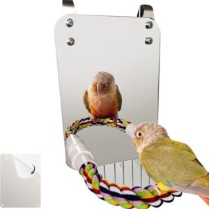 Haokaini Bird Mirror Toy With Rope Perch Parrot Bite Toy with Large Mirror Parrot Claw Birdcage Perches Mirror Chew Toy For Budgie Parakeet Cockatiels Lovebirds