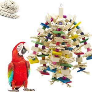 MQFORU Bird Toy Parrot Toy Made with Nature Wood, Parrot Toys for Large and Medium Birds, Best Toys for African Grey, Parakeets, Amazon Parrots, Finch, Budgie, Cockatiels, Conures ect