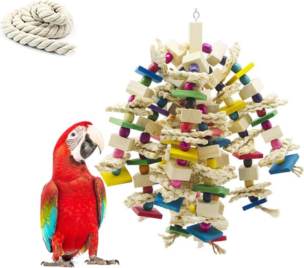 MQFORU Bird Toy Parrot Toy Made with Nature Wood, Parrot Toys for Large and Medium Birds, Best Toys for African Grey, Parakeets, Amazon Parrots, Finch, Budgie, Cockatiels, Conures ect