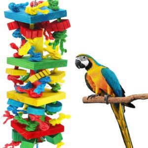 Bird Parrot Chewing Toys，Multicolored Natural Wooden Blocks Tearing Toys for Chewing,Climbing, Unraveling and Preening,Best Bird Toys for African Grey Parrot 、Macaws、Cockatoos and Amazon Parrots