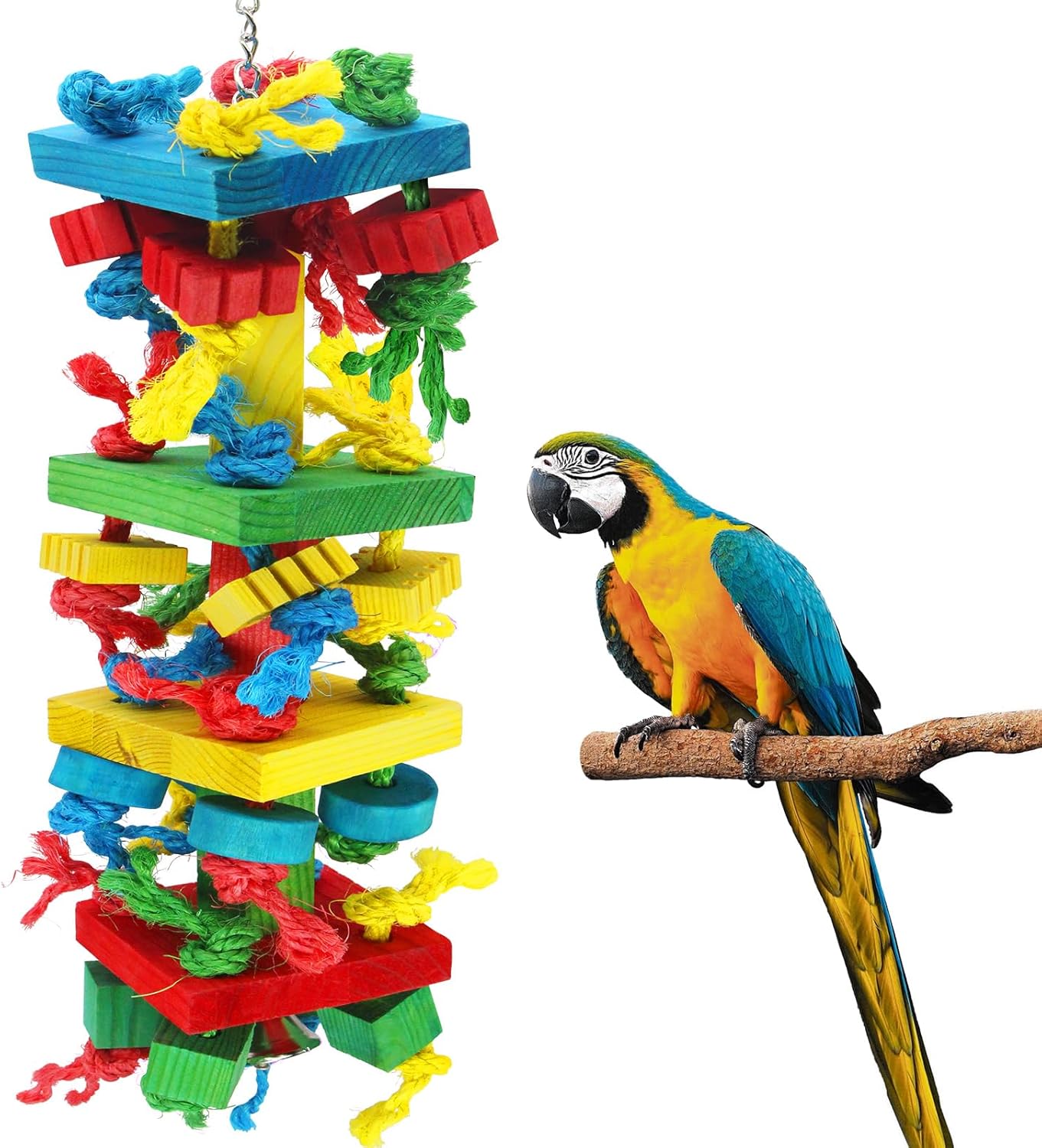 Bird Parrot Chewing Toys，Multicolored Natural Wooden Blocks Tearing Toys for Chewing,Climbing, Unraveling and Preening,Best Bird Toys for African Grey Parrot 、Macaws、Cockatoos and Amazon Parrots