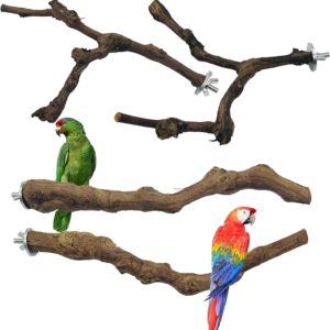 Allazone 4 PCS Bird Perch Natural Grape Stick Bird Standing Stick Swing Chewing Bird Toys Natural Grapevine Bird Cage Perch For Parrot Cages Toy for Cockatiels, Parakeets, Finches