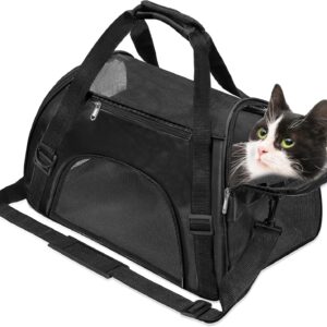 Soft-Sided Foldable Cat/Dog/Pet/Puppy Carrier Bag,Portable Pets Travel Carriers For Cats/Dogs/Pets With Shoulder Strap & Removable Mat,Durable Comfort Cat Basket Airline Approved(Black,Medium)