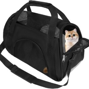 Soft Sided Comfort Cat Carrier，Portable Foldable Pet Travel Carriers Bag For Puppy/Dog With Shoulder Strap & Removable Mat，Durable Cats Basket Airline Approved(Black,M)