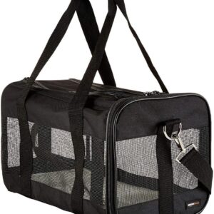 Amazon Basics Dog and Cat Carrier, Soft Sided Pet Travel Carrier for Cat and Dog, Black, Medium, 42 cm L x 24 cm W x 25 cm H