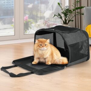 YITAHOME Cat Carrier Airline Approved, Soft-Sided Pet Carrier for Cats and Dogs Up to 15lbs, 5 Sides Breathable Collapsible Cat Travel Carrier with Bottom Protection and Washable Liner, Black