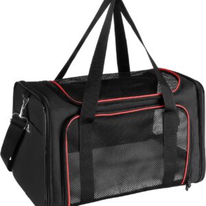 X-ZONE PET Airline Approved Pet Carriers,Soft Sided Collapsible Pet Travel Carrier for Medium Cats and Puppy (Medium, black&red)