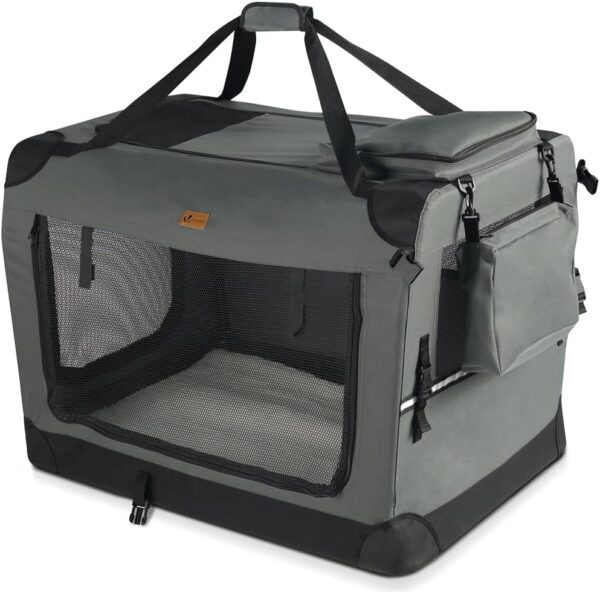 VOUNOT Dog Carrier XL, Foldable Pet Travel Transport Bag, Extra Large Portable Fabric Dog Crate w/Cushion, Grey