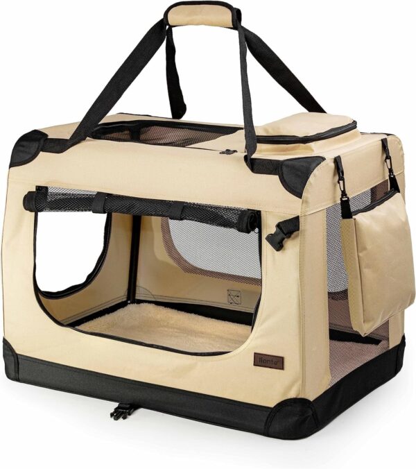 lionto Pet Carrier Foldable Dog Transport Box Car Crate Small Animal Carrier, (S) 50x34x36 cm beige