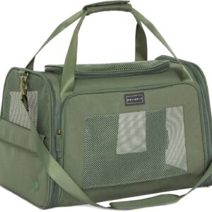 Petsfit Dog Carrier Soft Sided Travel Carrier, Large Pet Carriers with Quadrangle Oxford Fabric and Ventilation Mesh，Portable Dog Bag with Expandable mat and Upgraded Large Space, Olive Green