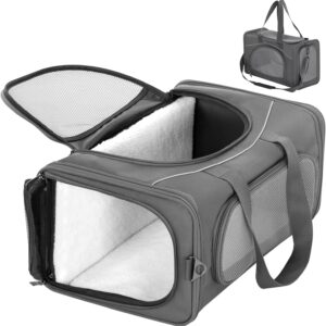 Petsfit Tsa Approved Dog carrier, Two-Way Placement on Plane for Cats and Small Dogs, Soft Sided Puppy Carrier, Collasible & Portable Design Grey,46L x 22W x 27H cm