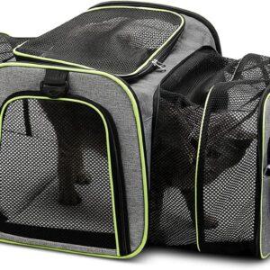 ALLSOPETS Foldable Cat Dog Carrier Bag Expandable Breathable Mesh Pack for Pets Travel Carrier for Small Medium Dogs Fat Cats Puppy Grey