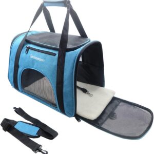 Tecageaon Soft Pet Carrier Cat Carrier Dog Carrier for Small Dogs Cats Kitten Dogs Puppies,Escape-Proof,Airline Approved for Travel ,Breathable,5 Mesh Windows (Medium, Blue)