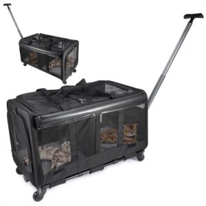 Furryilla Rolling Cat Carrier with Wheels for 2 Cats, Portable 2-in-1 Pet Carrier Medium Dogs Large Cat Travel Carrier Veterinary Visits/Hiking/Camping