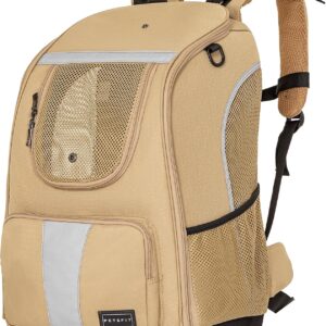 Petsfit Pet Carrier Backpack, Adjustable Dog Carrier Backpack Travel Bag With Upgraded Weight Reduction Design,Ideal for Hiking, Commuting or Travel,Pet Backpack for Small Medium Dogs and Cats,Khaki