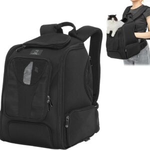 A 4 Pet Cat Carrier Dog Backpack, Pet Backpack Carrier with Two-Sided Window, Interaction Design, Ventilated Pet Backpack for Puppy, Pet Carrier bag for Travel, Black