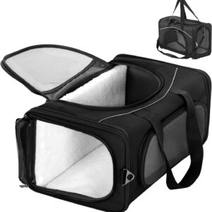 Petsfit Cat Carrier Airline Approved Large Cat Carrier,Foldable Cat Carriers Medium Two-Way Placement on Plane for Cats and Small Dogs, Black,47cm x 24cm x 31cm