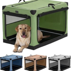 Petsfit Dog Travel Crate, Adjustable Fabric Cover by Spiral Iron Pipe, Chew Proof 3 Door Design Dog Crates for Medium Dogs 91 cm L x 61 cm W x 59 cm H Green