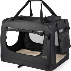 lionto Pet Carrier Foldable Dog Transport Box Car Crate Small Animal Carrier, (S) 50x34x36 cm black