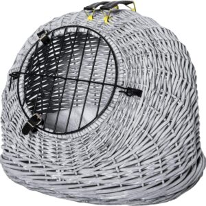 Pawhut Wicker Pet Carrier Basket Cat Kitten Bed Portable Travel Cage with Soft Cushion Handle Grey, 50 x 40 x 40 cm, 3.6 kg