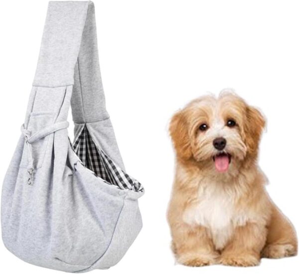 Dog Carry Sling, Pet Carriers for Dogs, Puppy Sling Carrier Small Dog, Small Pet Sling Carrier-Hands Free, Safety Belt Carrier for Small Dogs Outdoor Walking Travel Shopping Grey