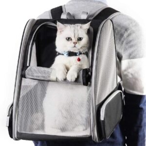 Pet Carrier Travel Backpack for Cats Small Dogs 7.5kg, Large Mesh Portable Transport Bag Breathable Transparent, Airline Approved Rucksack Tree Side Entry, Spacious Foldable for Outdoor and Daily Use