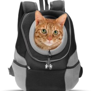 PETCUTE Breathable Pet Carrier Backpack for Small Dogs Cat Up to 6.8KG,Hands-Free Pet Travel Bag with Head-Out Design and Waterproof Bottom,Adjustable Cat Backpack for Hiking & Travel,Black,M