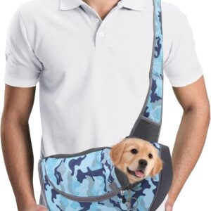 PETCUTE Pet Sling Carrier,Hands-free Small Pet Pouch Bag,Breathable Cat Dog Carrier Bag,Front Pocket,Shoulder Tote Bag for Small Animals,Dog,Cat,Outdoor Travel,Walking,Hiking,Blue,S