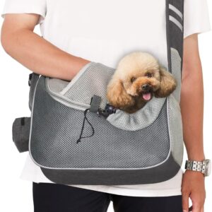 Dog Puppy Carrier Dog Sling Papoose Hand Free, Adjustable Puppy Front Slings with Interactive Soothe, Bottom Hard Support Soft Padded for Small Dogs 5-10lbs Shoulder Cat Sling Travel Bag Outdoor