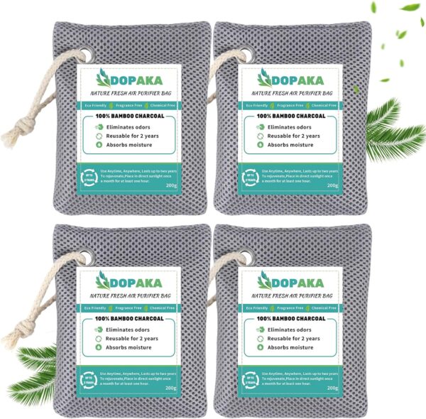 Nature Fresh Air Purifier Bags, Activated Charcoal Air Purifying Bag,Moisture Absorber,odor eliminator,Natural Car Air Freshener,Shoe Deodorizer,Odor Eliminators For Home, Pet, Closet (200g*4)