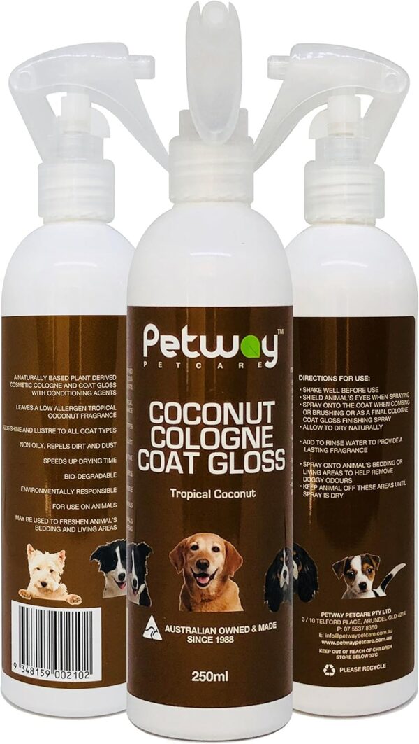 Petway Petcare Coconut Cologne Coat Gloss for Dogs and Puppies, Natural Cologne Spray with Coconut for Conditioning, Dog Gloss with Deodoriser, Pet Odor Eliminator and Dog Grooming Spray, 250ml - Image 2