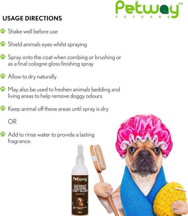 Petway Petcare Coconut Cologne Coat Gloss for Dogs and Puppies, Natural Cologne Spray with Coconut for Conditioning, Dog Gloss with Deodoriser, Pet Odor Eliminator and Dog Grooming Spray, 250ml - Image 4