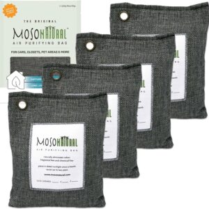 Moso Natural Air Purifying Bag 200g (4 Pack). A Scent Free Odour Eliminator for Cars, Closets, Bathrooms, Pet Areas. Premium Moso Bamboo Charcoal Odour Absorber. (Charcoal Grey)