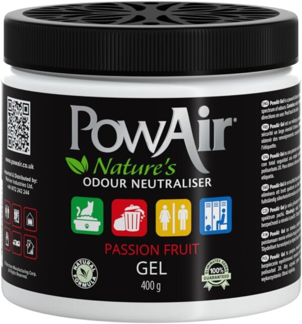 PowAir Gel Natural Odour Neutraliser - Passion Fruit Fragrance - Effective Home Odour Eliminator with Natural Essential Oils (400g)