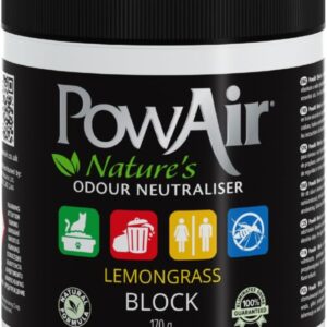 PowAir Block Natural Odour Neutraliser - Lemongrass Scent 170g - Odour Control for Small Rooms and Areas - Natural Essential Oils