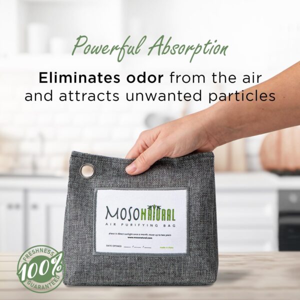 Moso Natural Air Purifying Bag 600g (3 Pack). A Scent Free Odour Eliminator for Kitchens, Bedrooms, Living Rooms, Pet Areas. Premium Moso Bamboo Charcoal Odour Absorber. Freestanding Design. - Image 2