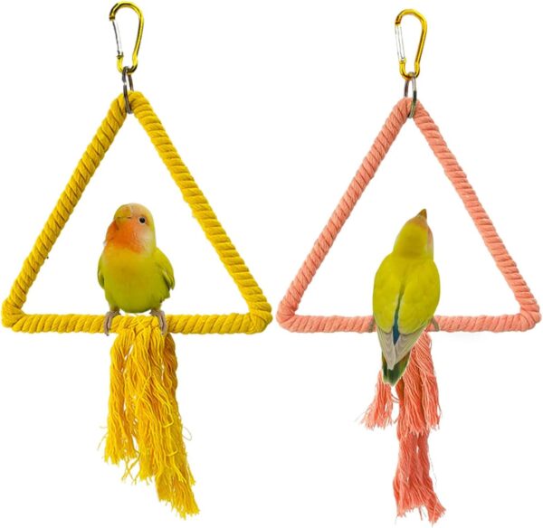 2 PCS Kuivoo Bird Cotton Rope Swing, Bird Parrot Perches for Cage,Cage Hanging Bite Resistance Toys,Bird Stand Soft Ring Bed for Budgie,Cockatiel,Canary,Love-bird,Conures,Small Parakeet