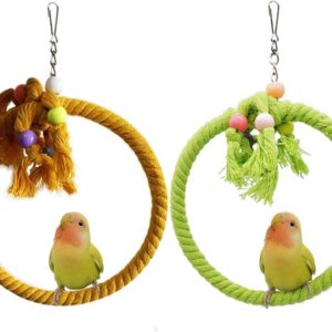 2 PCS Kuivoo Bird Swing Cotton Rope Ring, Bird Parrot Perches for Cage,Cage Hanging Bite Resistance Toys,Bird Stand Soft Ring Bed for Budgie,Cockatiel,Canary,Parakeet,Love-bird,Conures,Large