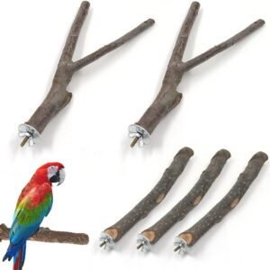 5 Pcs Wood Bird Perch, Natural Wood Bird Perch, Branch Paw Grinding Stick Toy, Bird Perch Cage Accessories for Parrots, Finches, Lovebirds